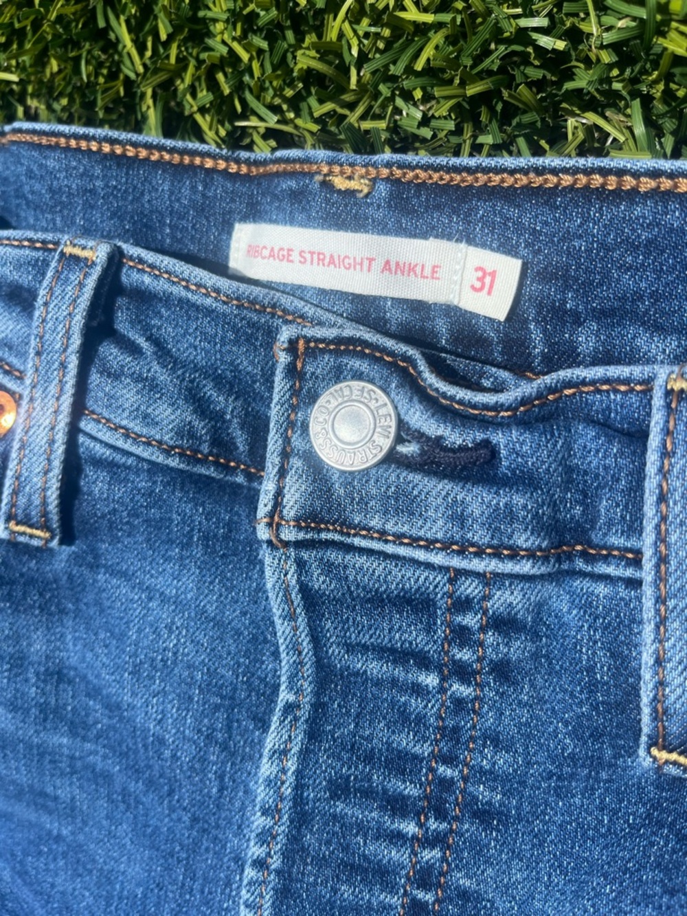 Levi's Ribcage button fly Straight Ankle Jeans - Dark Blue Denim